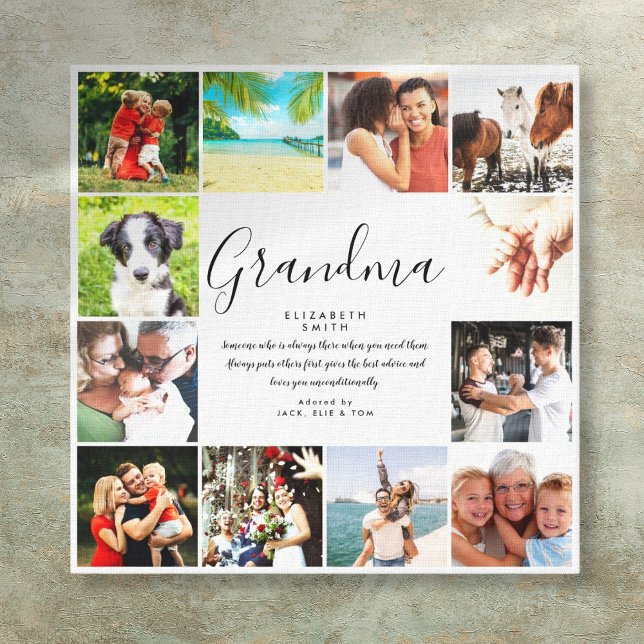 Lienzo 12 Collage de Fotos Abuela Cita Moderno Script (12 Photo Collage Grandma Quote Modern Script Canvas Print)