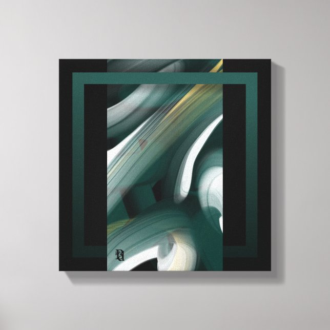 Lienzo 12x12" Trend Abstract Art Canvas Black White Green (Anverso)