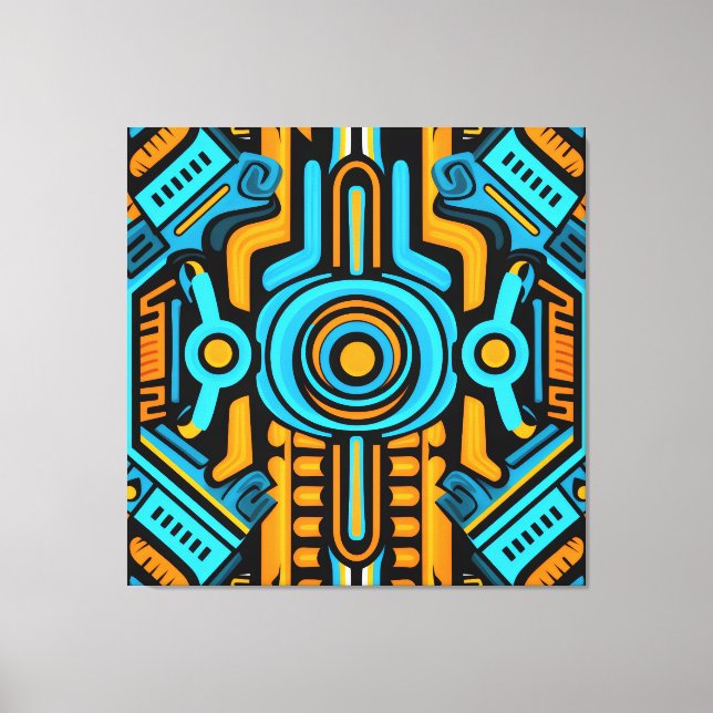 Lienzo 155 patrones simétricos azul y naranja (Anverso)