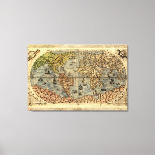 Lienzo 1565 Mapa Antiguo del Mundo de Forlani Renacimient