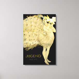 LIENZO ¡¡¡1906!!! ART NOUVEAU PEACOCK DANCER CANVAS