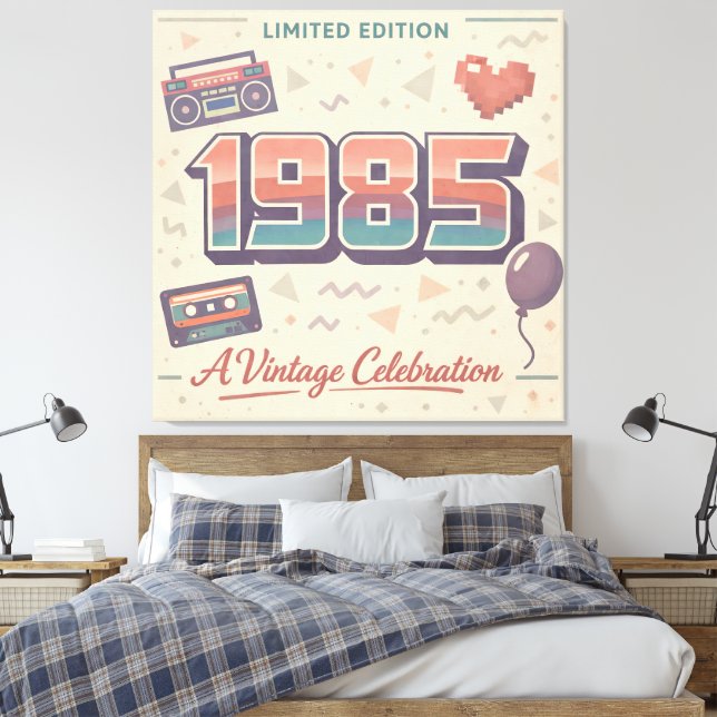 Lienzo 1985 Vintage Birthday Canvas Print – Retro Limited (Insitu(Dormitorio))