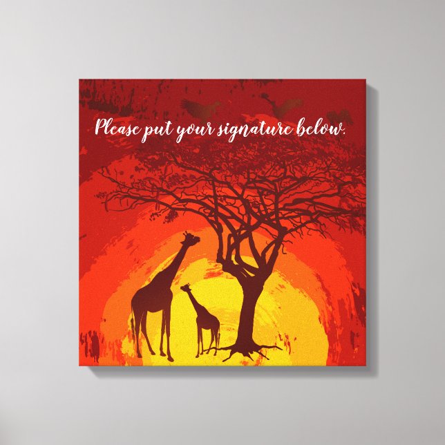 Lienzo 20"x20" Canvas de firma Safari africano Giraffe Su (Anverso)