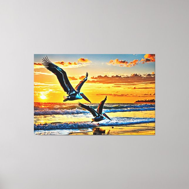 Lienzo 24_017, Pelicans Flying, Sunset Beach, (Anverso)