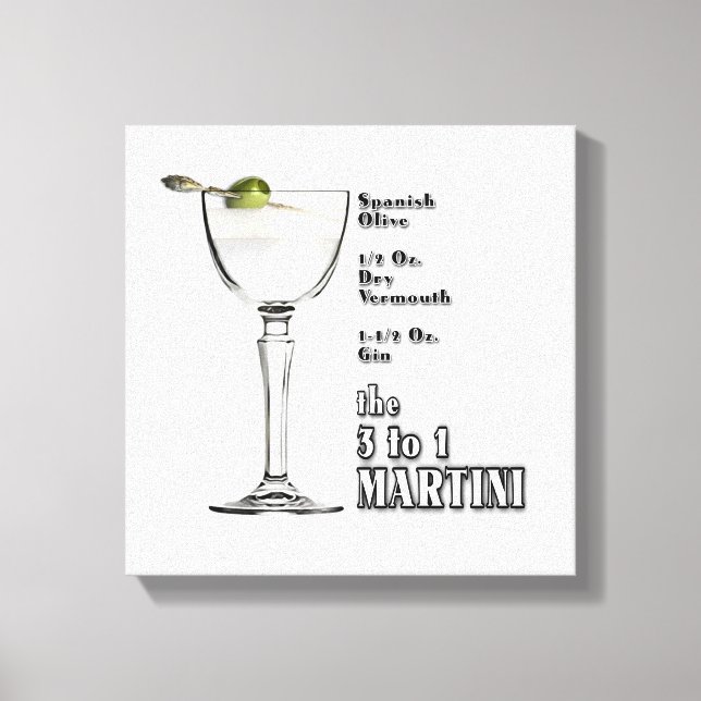 Lienzo 3 a 1 (Wet) Martini Cocktail Receta Art 12"x12" (Anverso)