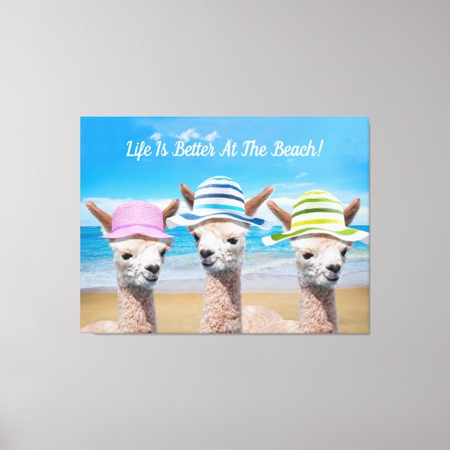 Lienzo 3 Alpacas La Vida Es Mejor En La Playa! DIY, (Anverso)