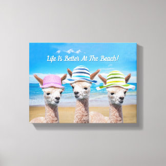 Lienzo ¡3 Alpacas La vida es mejor en la playa! Tu foto