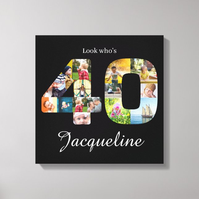 Lienzo 40.º Collage de fotos de cumpleaños (Anverso)
