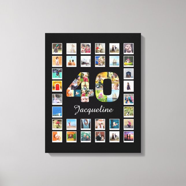 Lienzo 40.º Collage de fotos Familiar de Cumpleaños 47 Fo (Anverso)