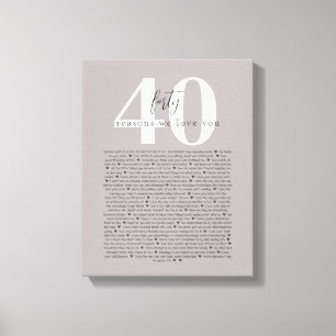 Lienzo 40 razones por las que te amamos regalo estilo tat