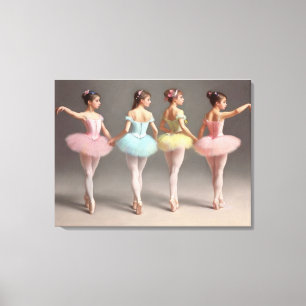 Lienzo 4 bailarinas con tutús rosa, amarillo, verde dulce
