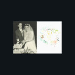 Lienzo 50.º Aniversario del Boda de Oro Foto Rosas de flo<br><div class="desc">Un bonito 50 aniversario de boda dorado con un hermoso paisaje de color acuático floral. Personalice con una foto especial de boda y detalles de aniversario en la tipografía clásica de oro. Diseñado por Thisisnotme©</div>