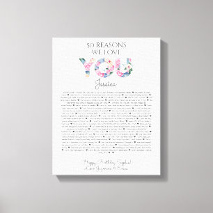 Lienzo 50 razones por las que te queremos con flores de c