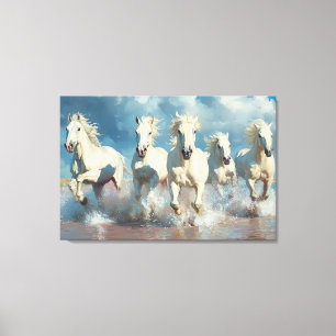 Lienzo 5 caballos blancos en la playa