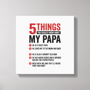 Lienzo 5 cosas sobre mi papá divertido diseño de camiseta