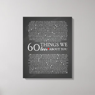 Lienzo 60 cosas que amamos de ti, 70 cumpleaños 80