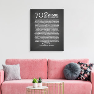 Lienzo 70 razones por las que te amamos regalo de cumplea
