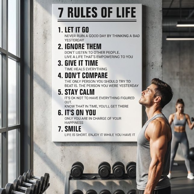 Lienzo 7 Rules of Life Motivational Quote Modern Script (7 Rules of Life Motivational Quote Modern Black & White Inspirational Wall Art | Gym Motivation)