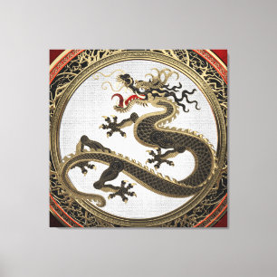 Lienzo [901] Dragón oriental sagrado de oro y negro