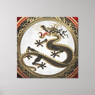 Lienzo [901] Dragón oriental sagrado de oro y negro