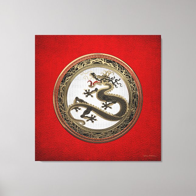 Lienzo [901] Dragón oriental sagrado de oro y negro (Anverso)