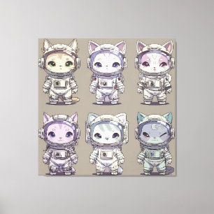 Lienzo 9 Gatitos Astronautas Chibi Tripulación Espacial
