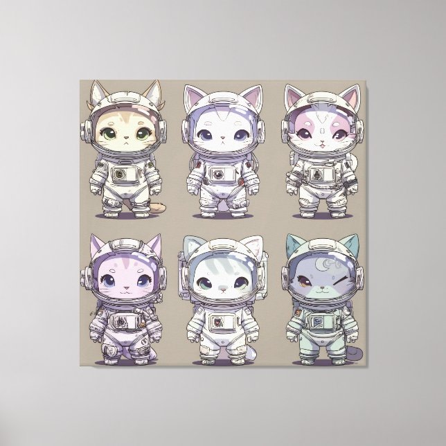 Lienzo 9 Gatitos Astronautas Chibi Tripulación Espacial (Anverso)