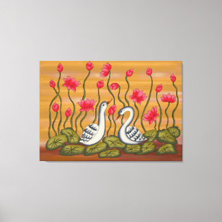 Lienzo A beautiful coupal swan with lotus flower.....