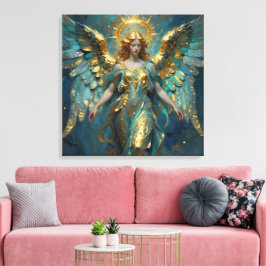 Lienzo A Beautiful Gold and Turquoise Angel 
