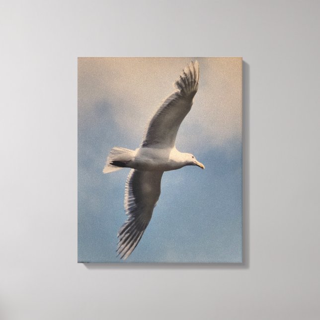 Lienzo A flying seagull on Stretched Canvas Print (Anverso)