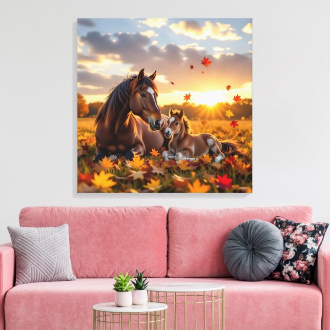 Lienzo A Mama Horse and her Foal in Autumn (Insitu (Sala de estar))