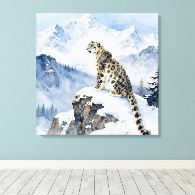 Lienzo A Snow Leopard on Snowy Peak (Insitu (piso de madera))