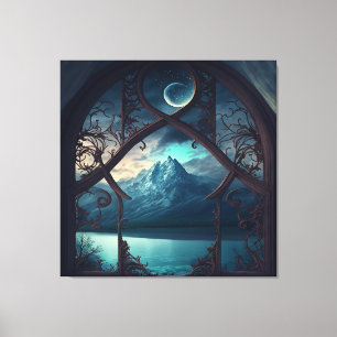 Lienzo A través de la ventana iluminada por luna