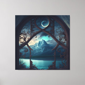 Lienzo A través de la ventana iluminada por luna
