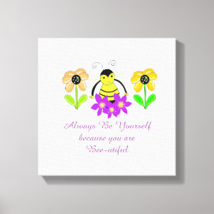 Lienzo Abeja Caprichosa con Flores y Frase