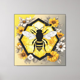 Lienzo Abeja moderna en panal de abeja en amarillo y negr