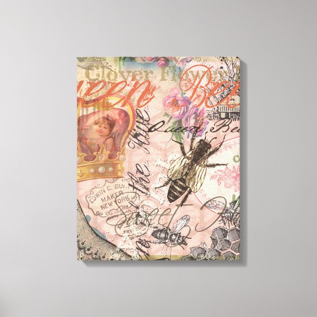 Lienzo Abeja Reina Vintage Hermoso Collage (Anverso)