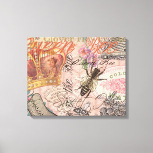 Lienzo Abeja Reina Vintage Hermoso Collage