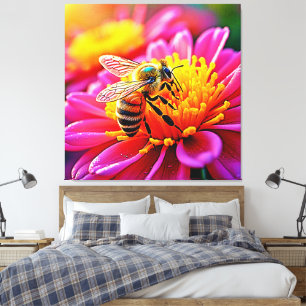 Lienzo Abeja vibrante en diseño de florecimiento