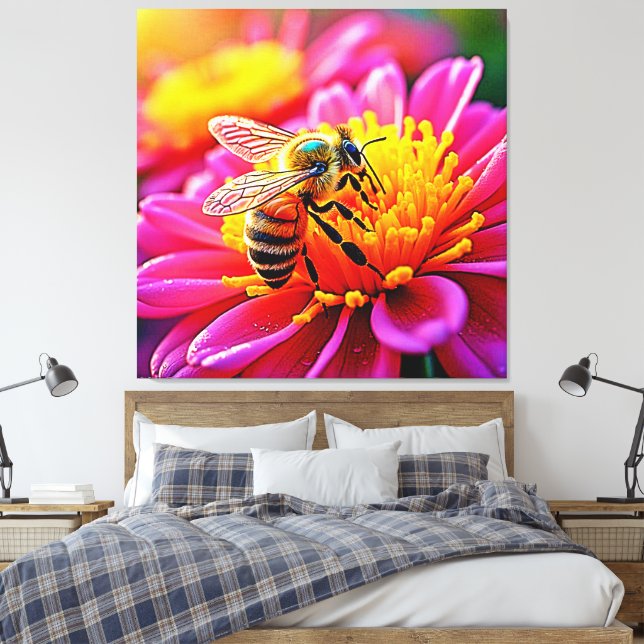 Lienzo Abeja vibrante en diseño de florecimiento (Insitu(Dormitorio))