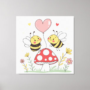 Lienzo Abejas de dibujos animados lindos con globo con fo