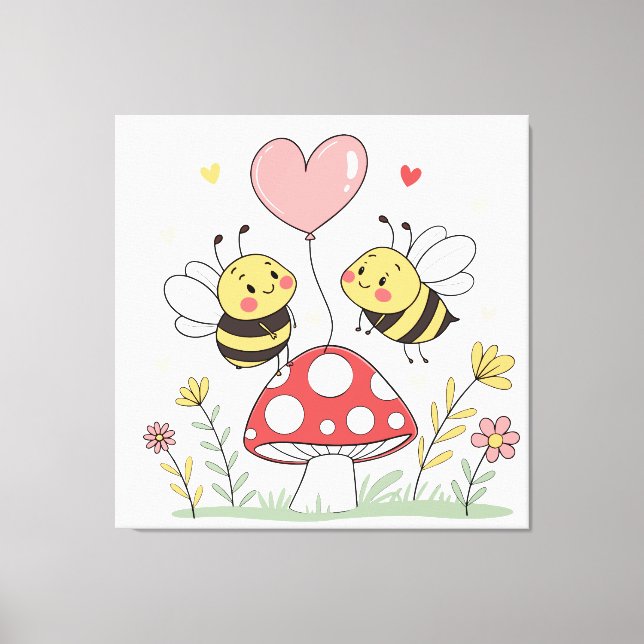 Lienzo Abejas de dibujos animados lindos con globo con fo (Anverso)