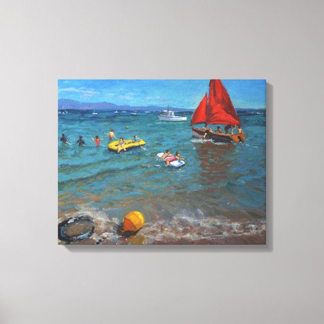 Lienzo Abersoch de la boya amarilla y las velas rojas (Anverso)