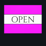 Lienzo ABIERTO Sporty Fun Brillante Trópico Rosa franjas<br><div class="desc">Este divertido y nostálgico diseño presenta texto ABIERTO dentro de una amplia franja blanca central resaltada con pinstripes negras contra una banda de fondo rosa tropical ancha y brillante. El texto se puede personalizar.</div>