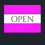 Lienzo ABIERTO Sporty Fun Brillante Trópico Rosa franjas<br><div class="desc">Este divertido y nostálgico diseño presenta texto ABIERTO dentro de una amplia franja blanca central resaltada con pinstripes negras contra una banda de fondo rosa tropical ancha y brillante. El texto se puede personalizar.</div>