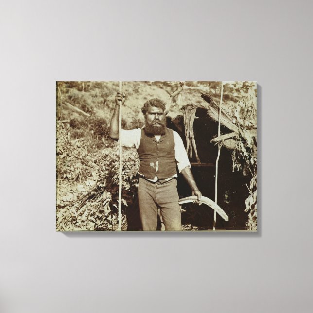 Lienzo Aborigen con un boomerang, c.1860 (foto sepia) (Anverso)