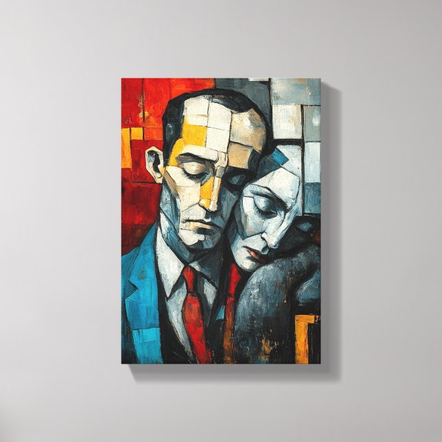 Lienzo Abrazo de soledad - Pareja Cubista Resumen (Anverso)