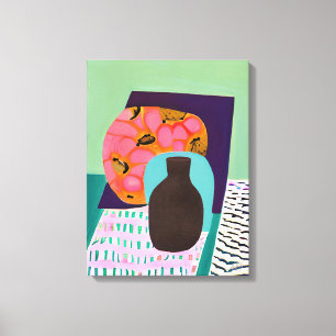 Lienzo Abstact Vase and Table Setting in Aqua y Naranja