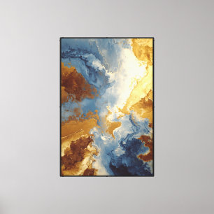 Lienzo Abstracción de remolinos azul y dorado