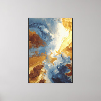Lienzo Abstracción de remolinos azul y dorado